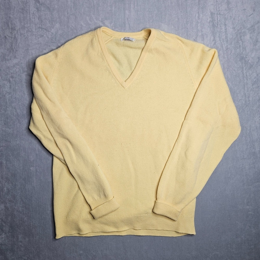 Vintage Wool Sweater Mens XL Yellow V-Neck Cox Moore England‎ "Imperfect" 70s